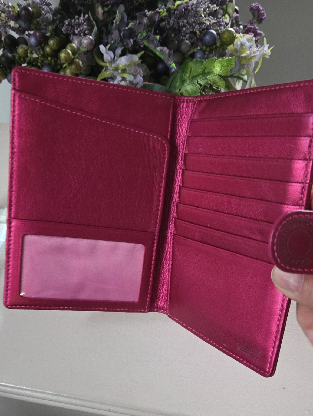 COACH  Metallic Fuchsia POPPY Leather Passport Wallet - Picture 6 of 15